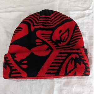 Red and Black Knit Beanie Hat Cobra Design Warm Winter Cap Accessory‎